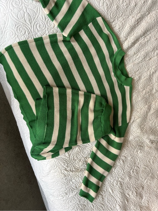 Amazon Sweaters - Amazon Green and Cream Striped Crewneck Sweater
